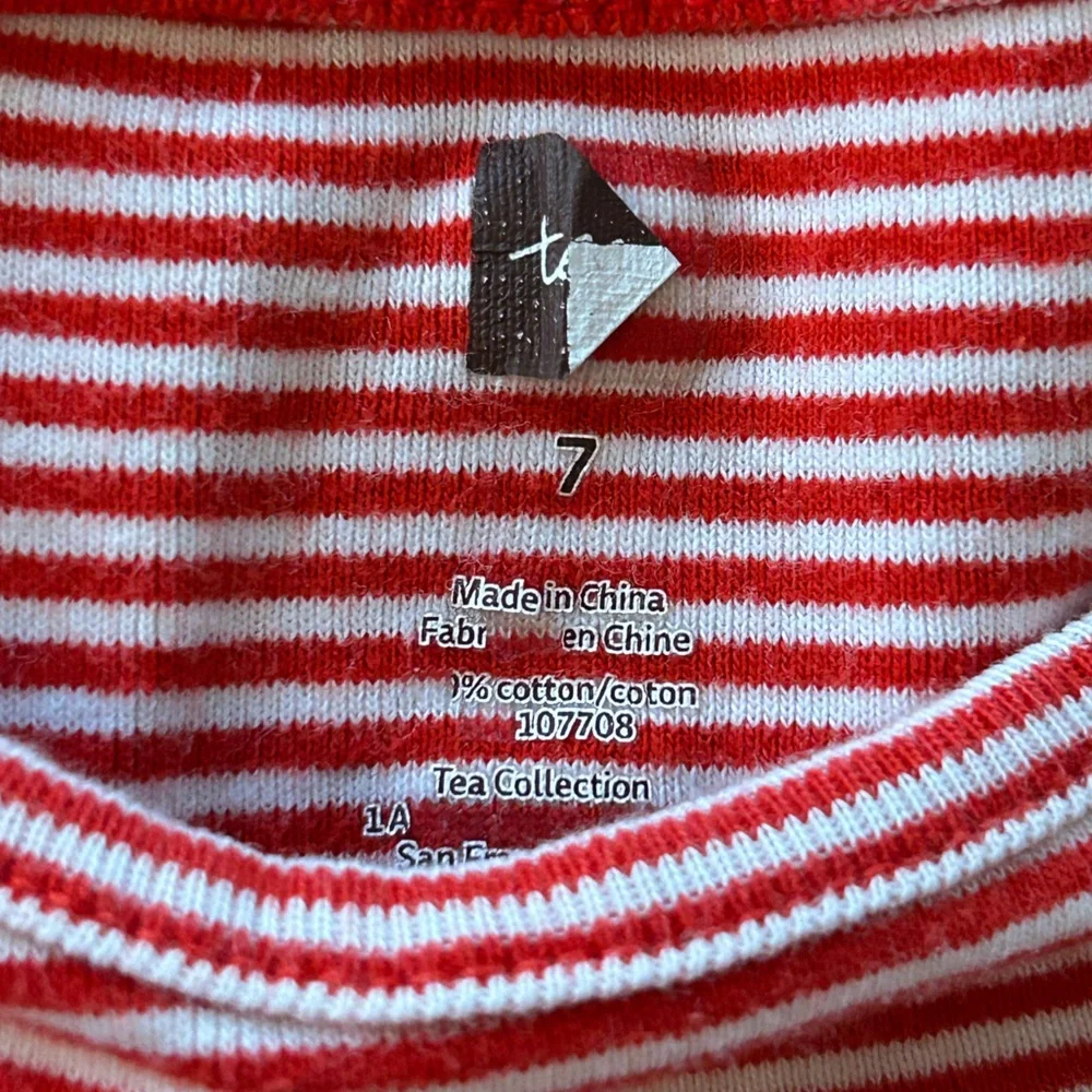 Tea Collection - Red & White Striped Top with Floral Skirt Dress. Size 7 - Picture 2 of 6